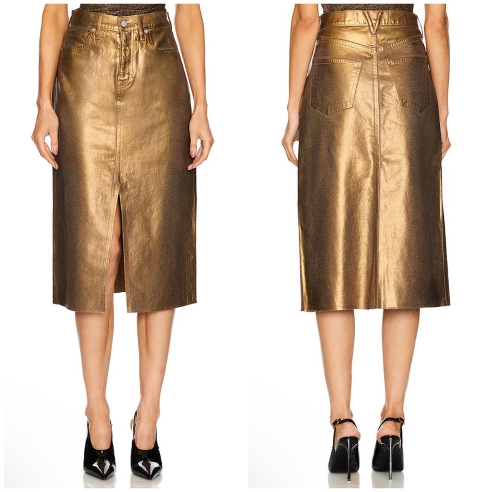 Veronica Beard Victoria Midi Skirt in Antique Brass Size 2 - Picture 2 of 16